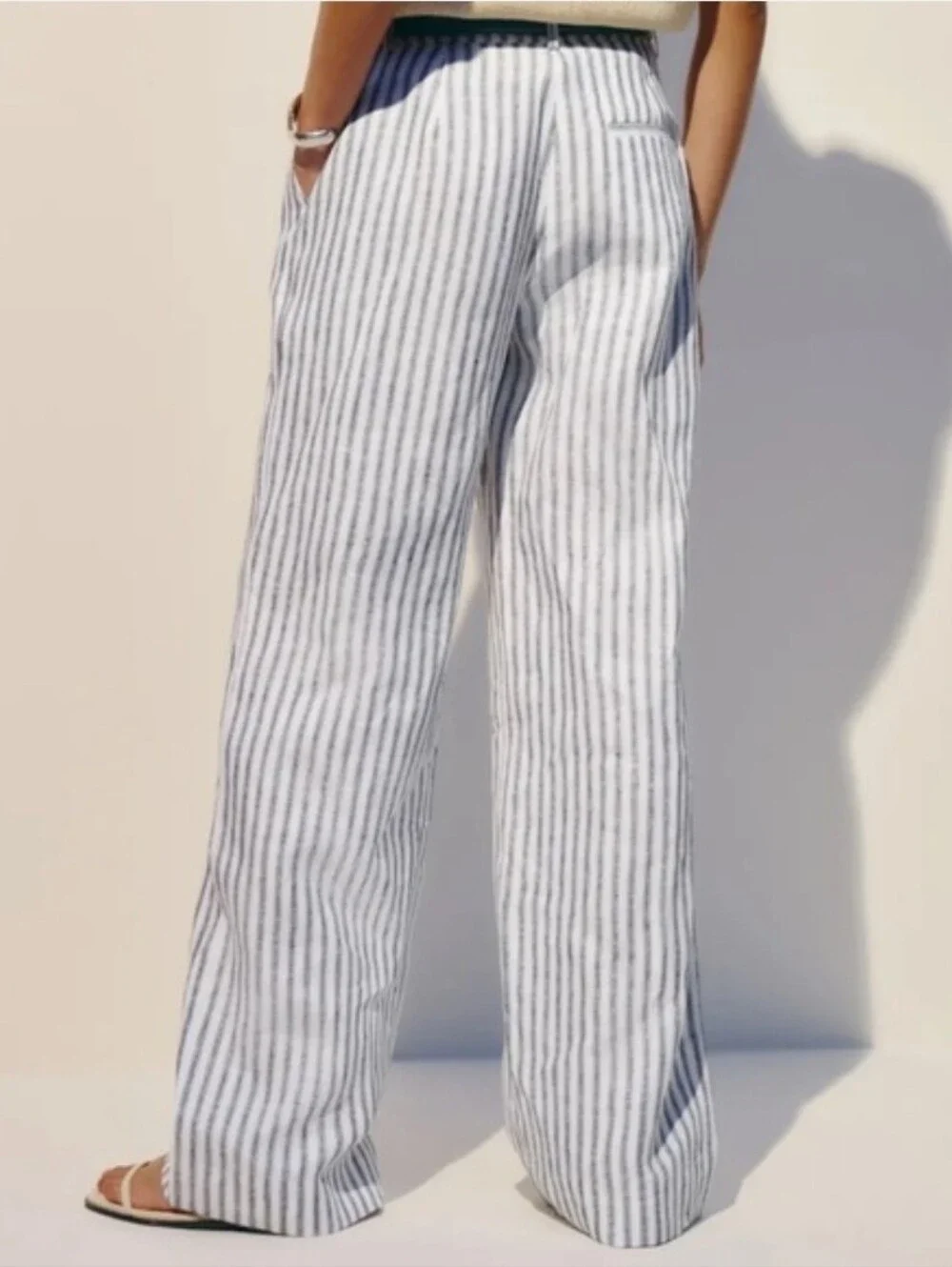 Reformation | Carter Linen Mid Rise Wide Leg Striped Trouser Pants, Sz 8, EUC! - Picture 8 of 15